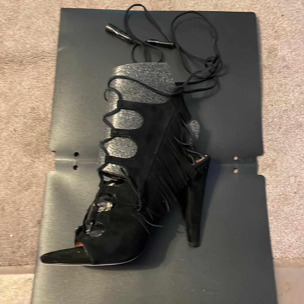 Sigerson Morrison black high heeled gladiator suede sandals size 8 1/2